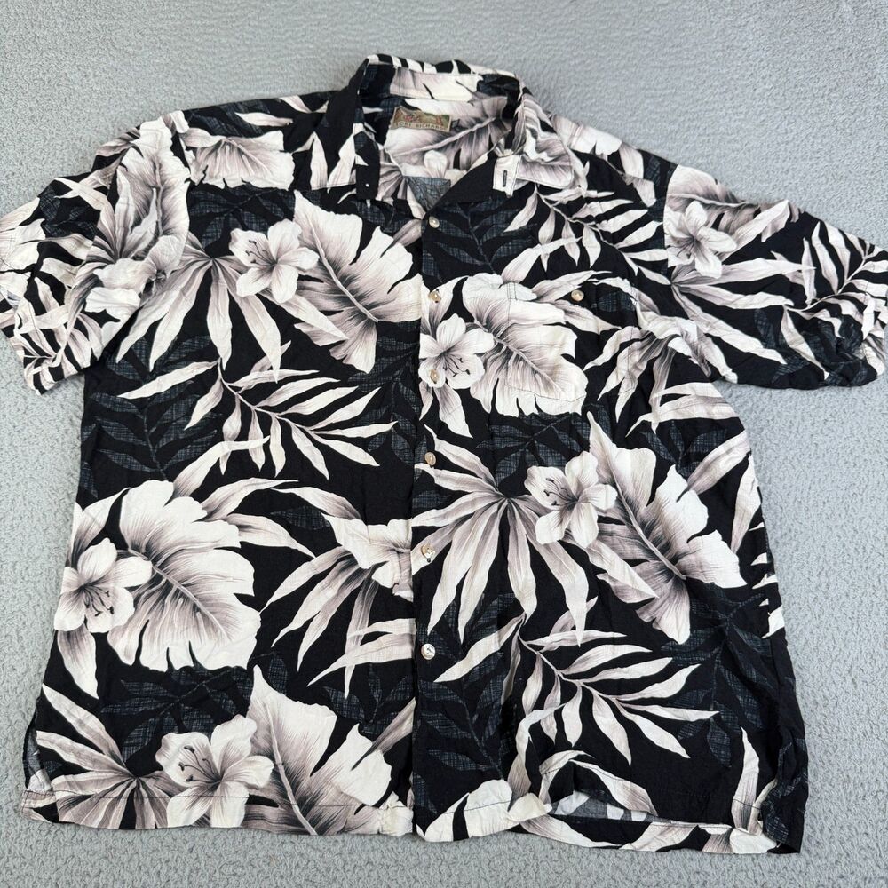 TORI RICHARD Shirt Men 2XL Black Brown Leaf Palm Aloha Button Camp Resort Casual